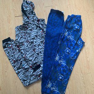 Boys Fleece Onesie Pajama Pant Set Blue Grey L